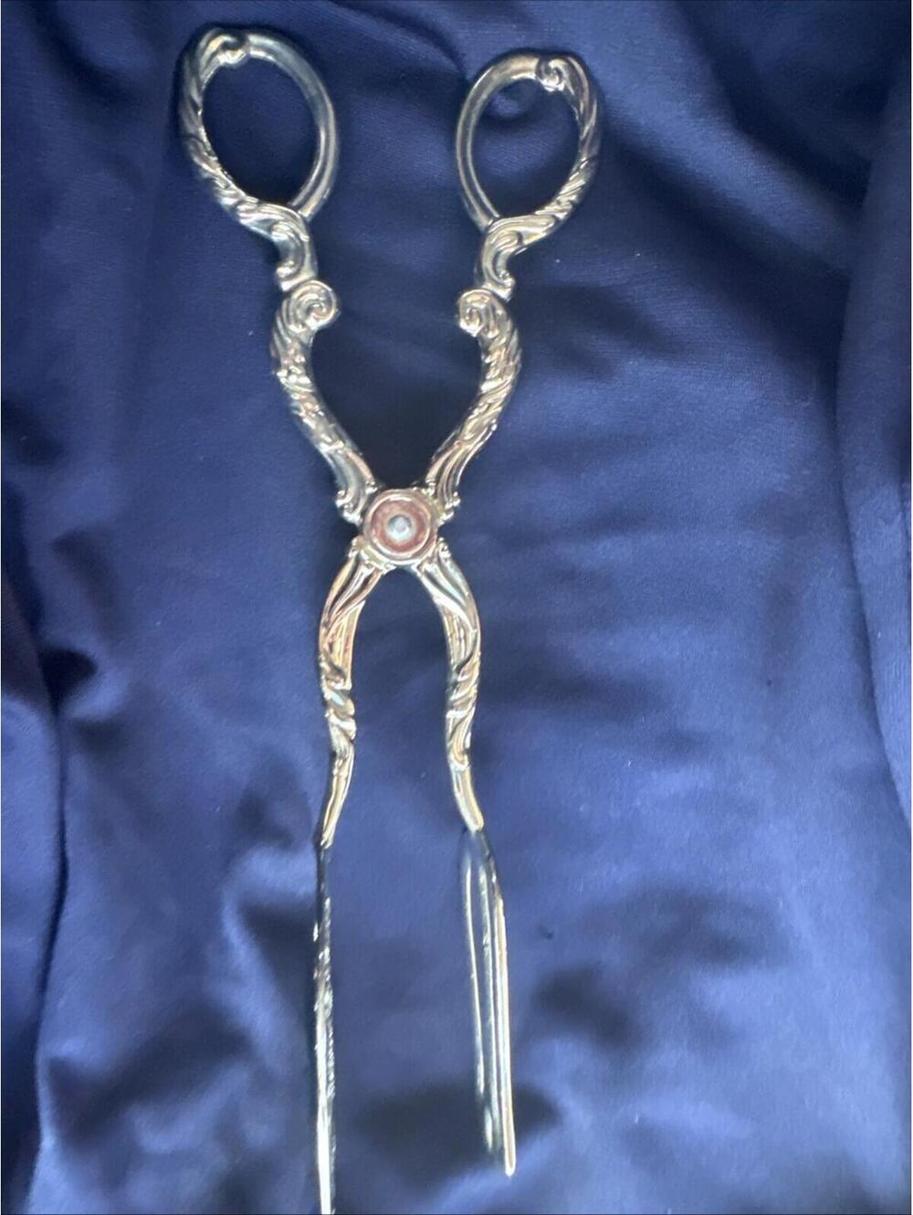 Vintage Ornate Silver Plated Tongs Scissor Style 10" Serving Unmarked Wedding
